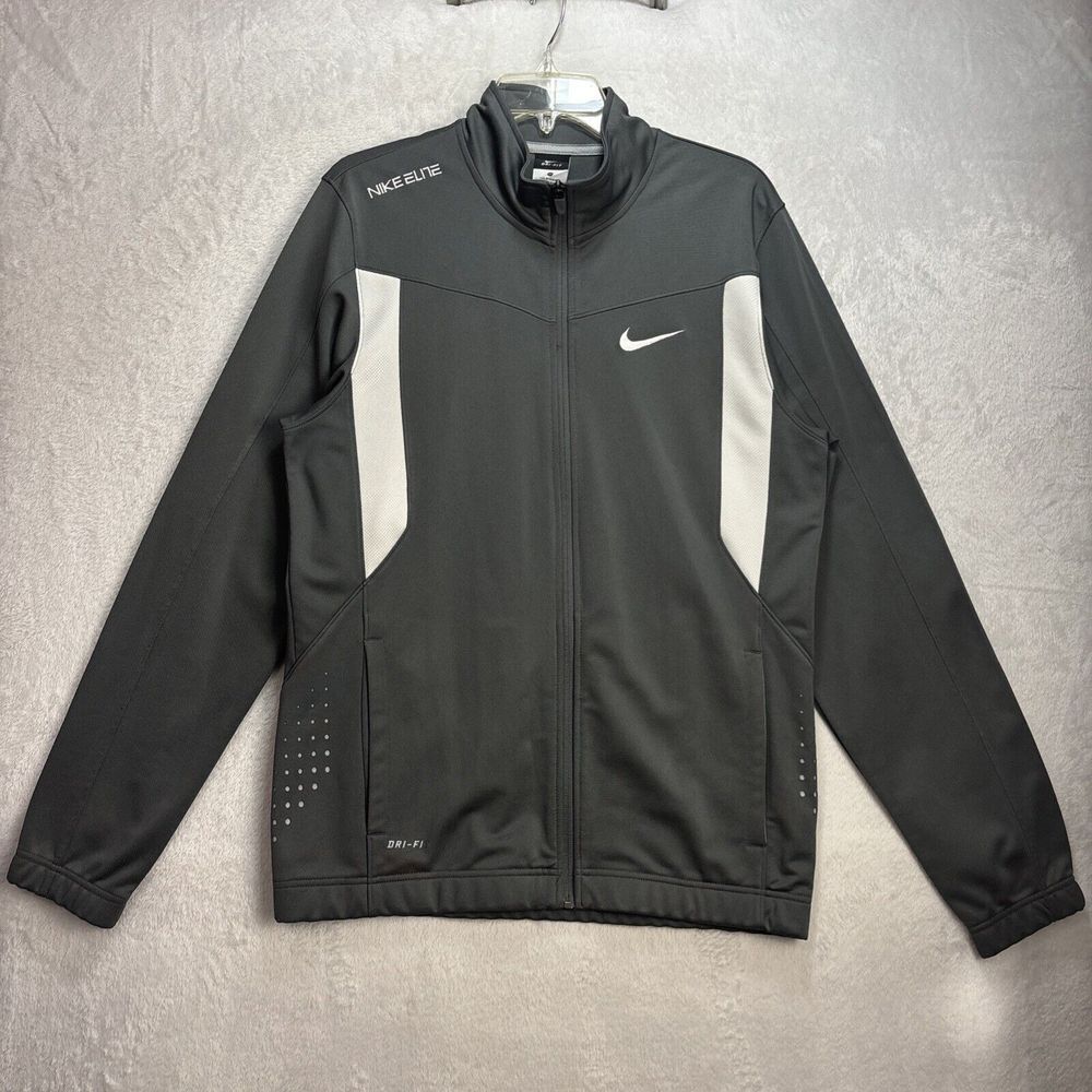 Nike Dri Fit Gray Zip Up White Jacket pockets Size Medium